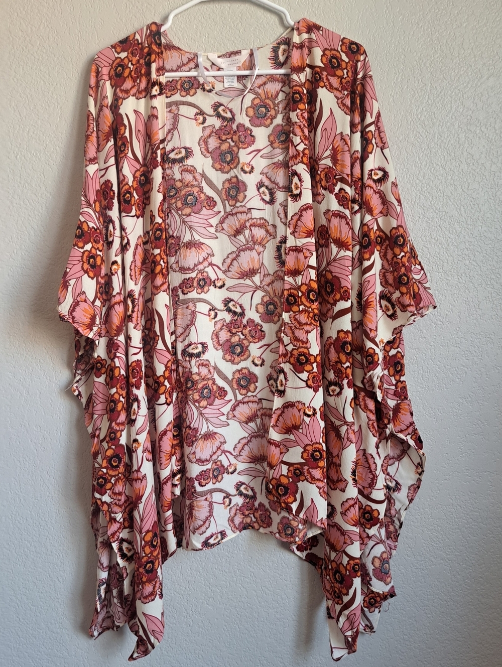 LC Lauren Conrad Pink Ornfe Floral Open Front Kimono Summer Cardigan One Size